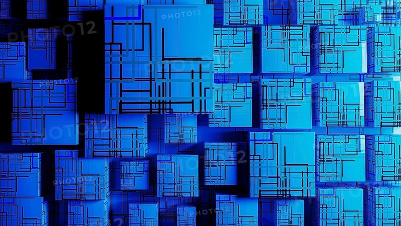 Vibrant abstract background showcases interconnected cubes, representing technology and data in a digital landscape