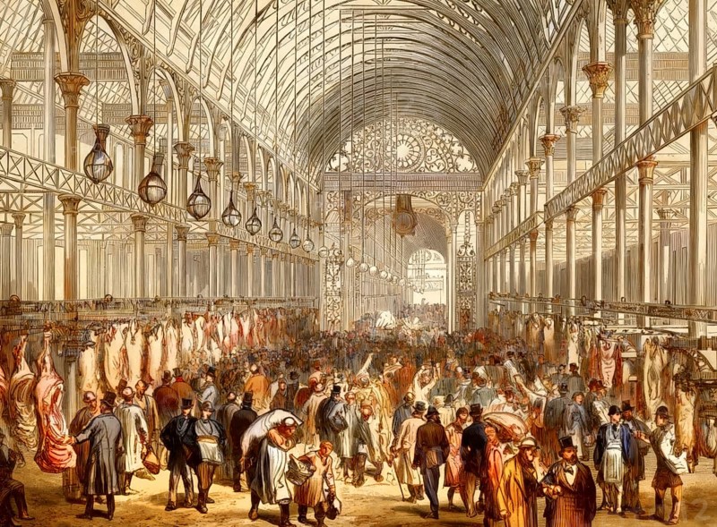 Smithfield Market, meat and poultry market hall, 19th century, London, UK