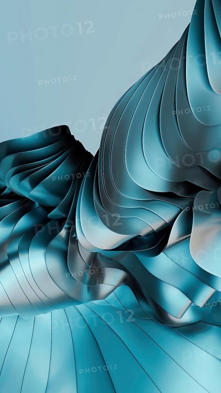 A mesmerizing abstract pattern with fluid waves in shades of metallic blue and black in 3D. The elegant curves and soft gradients create a sense of depth and motion, ideal for contemporary designs