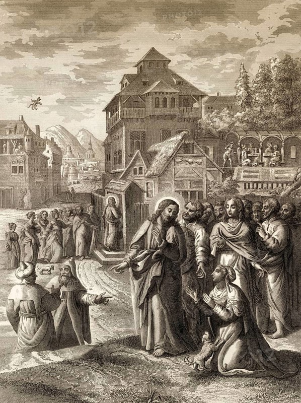 The Faith of a Canaanite Woman, New Testament, steel engraving 1853, digitally restored