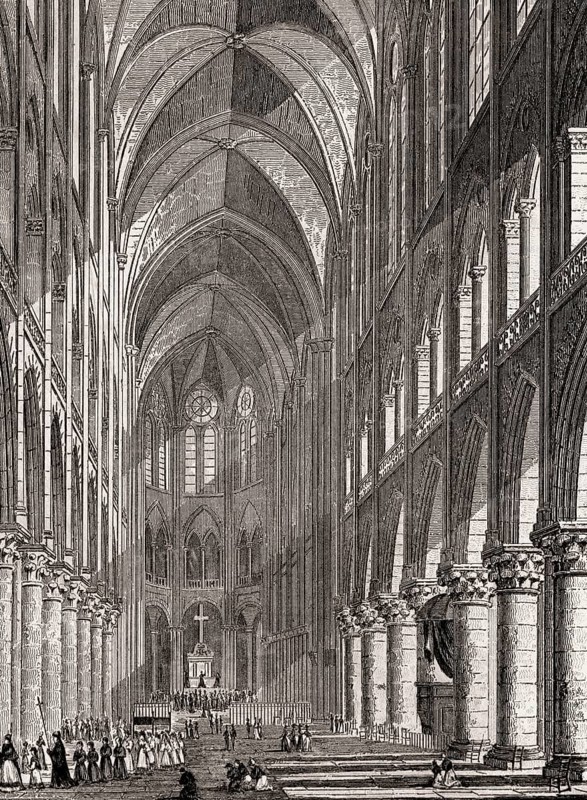 The Church of Notre-Dame de Paris, antique steel engraved print, 1831
