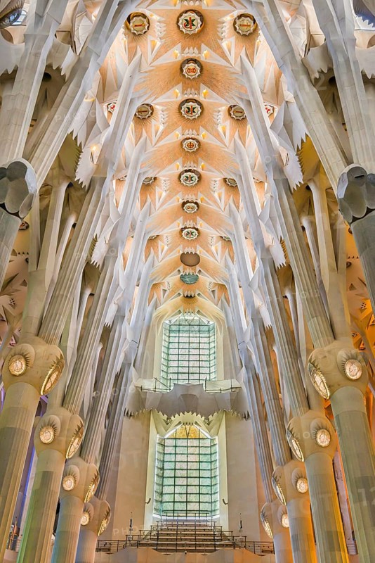 Interior of the Familia Sagrada, religion, Christianity, by the architect Antonio Gaudi in Barcelona, Spain