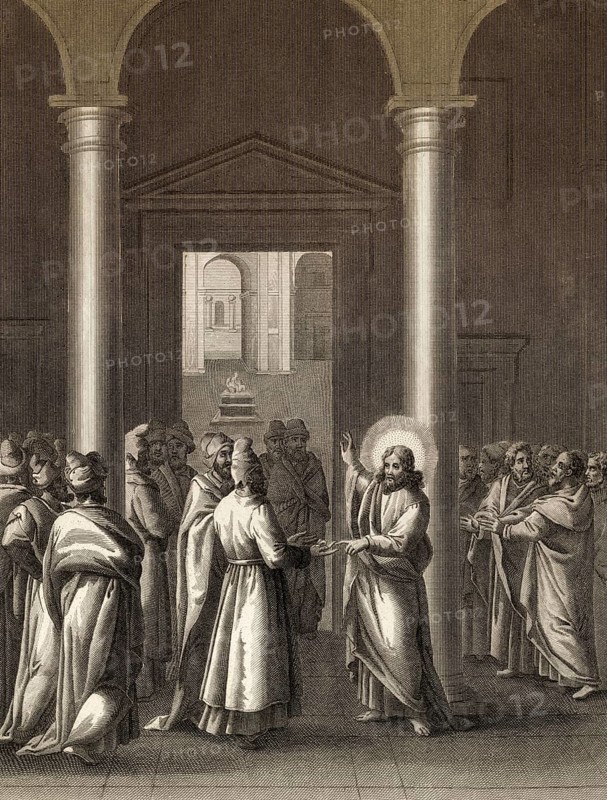 Render unto Caesar, the Tribute Money, Pharisees try to trap Jesus, steel engraving 1853, digitally restored