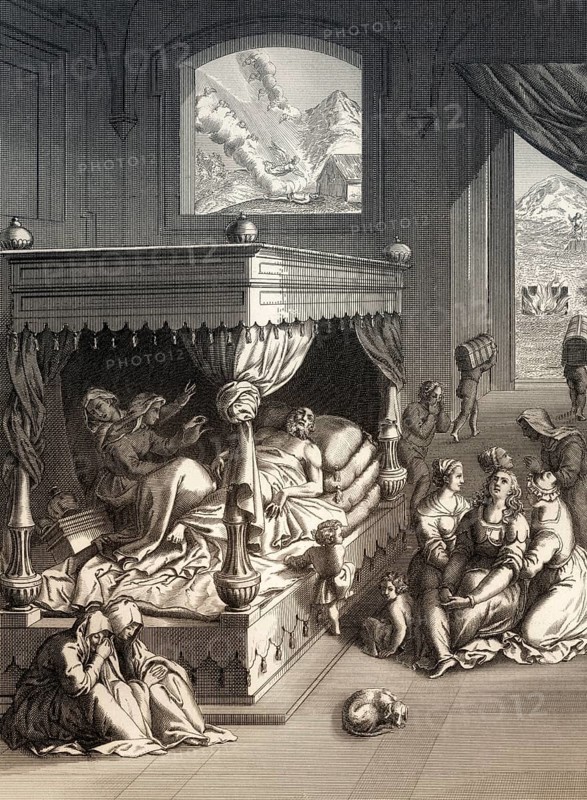 The death of Lazarus, New Testament, steel engraving 1853, digitally restored