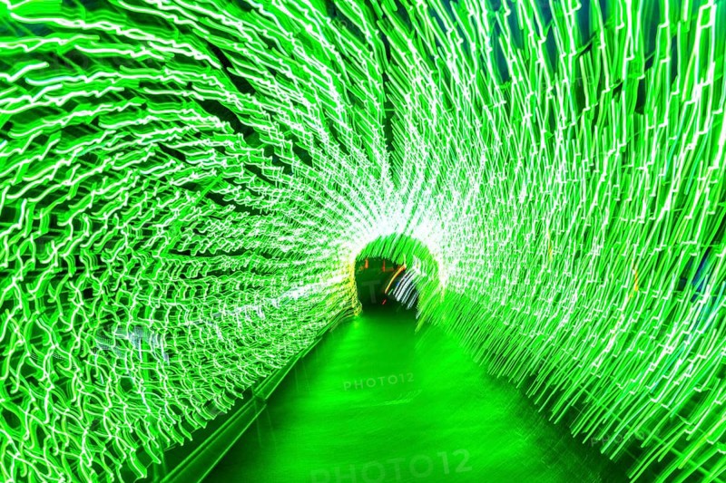 Light, tunnel, in motion, light tunnel, changes light color, light installation at park lights in Gruga Park in Essen