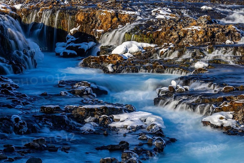 Brúarfoss, waterfall, snow, winter, Golden Circle, Iceland, Scandinavia