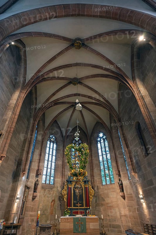 Chancel of the Church of St Nicholas and St Ulrich, nave built around 1400, Kirchenberg 15, Nuremberg-Mögeldorf, Middle Franconia, Bavaria, Germany