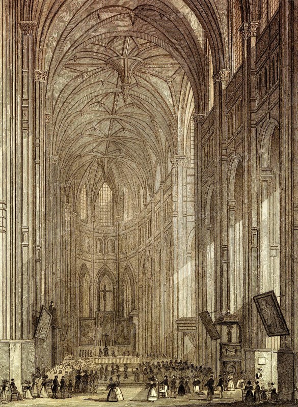 The Church of St Eustache, Paris, antique steel engraved print, 1831