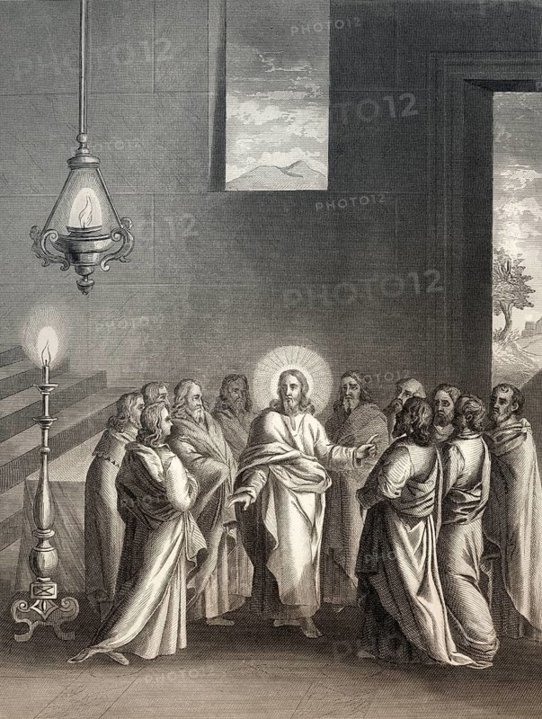 The Promise of the Holy Spirit, after the Last Supper, New Testament, steel engraving 1853, digitally restored