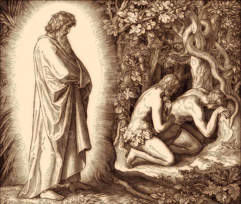 Confrontation, fall of man, by Julius Schnorr von Carolsfeld, 1860