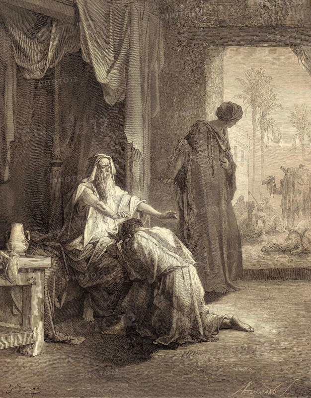Isaac Blesses Jacob, woodcut by Gustave Doré