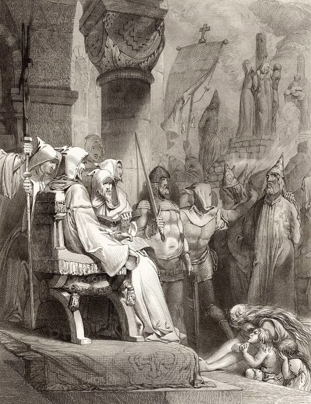 An auto-da-fé or auto-de-fé, the ritual of public penance of condemned heretics and apostates