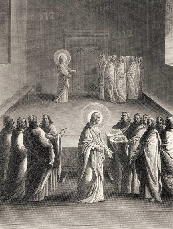 Christ's appearance without Thomas, New Testament, steel engraving 1853, digitally restored