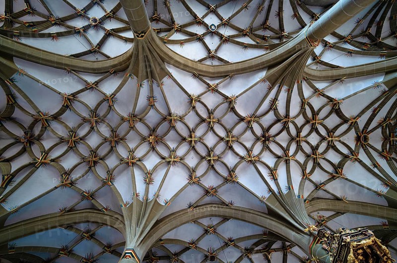 Interior view, mesh vault, vaulted ceiling in the central nave, Lutheran City Church, Bad Wimpfen, Kraichgau, Baden-Württemberg, Germany