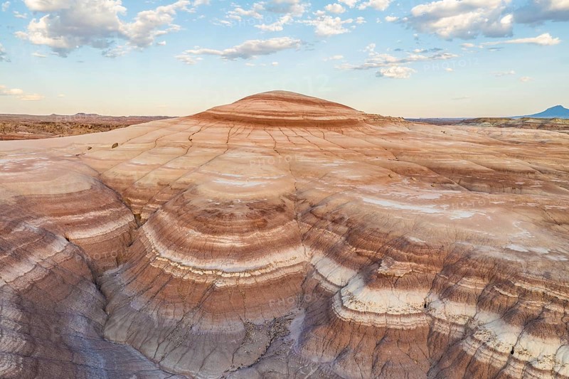 Stunning aerial shot of the unique, colorful stratified bentonite hills in Utah showcasing the natural geological formations