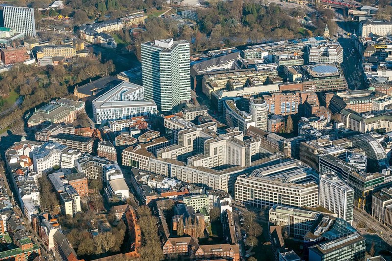 Hamburg, Neustadt, Gängeviertel, Kaiser-Wilhelm-Straße, Axel-Springer-Platz, office, palace, architecture, block, Unilever, Emporio, monument protection, high-rise building, aerial view, Germany