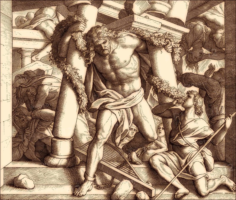 Death of Samson, Old Testament, by Julius Schnorr von Carolsfeld