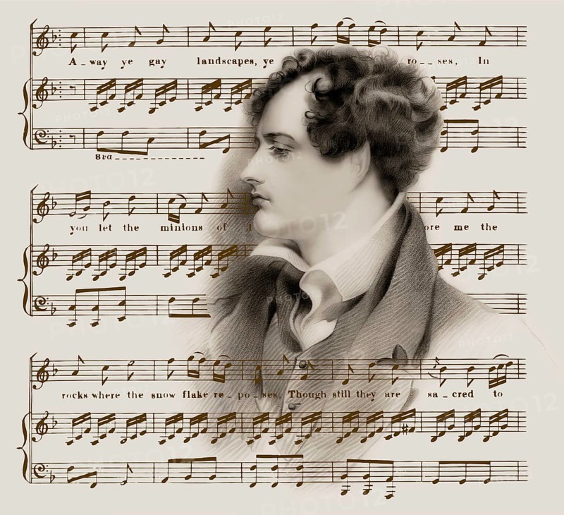 Portrait of George Gordon Noel Byron, his poem Lochnagar set to music by Henry Rowley Bishop