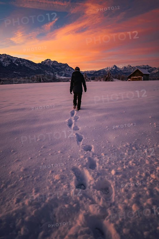 Winter landscape in the Allgäu near Halblech at sunrise