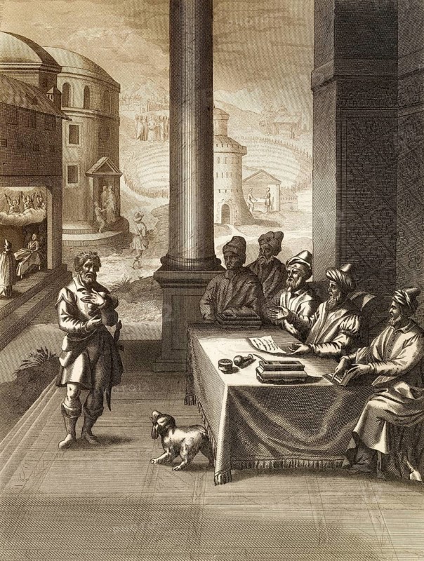 Jesus Christ is falsely accused, New Testament, steel engraving 1853, digitally restored