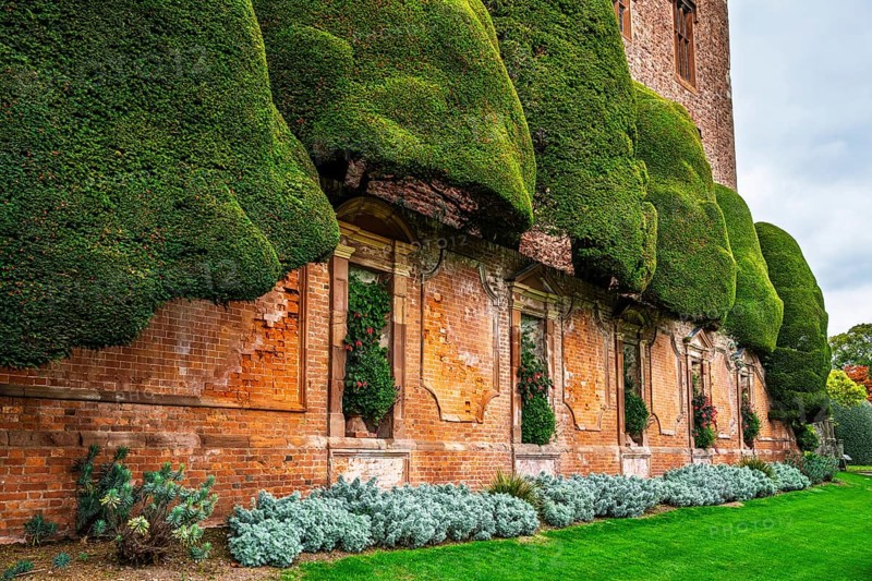 Autumn colors over Powis Castle and Garden, Welshpool, Powys, Wales, UK