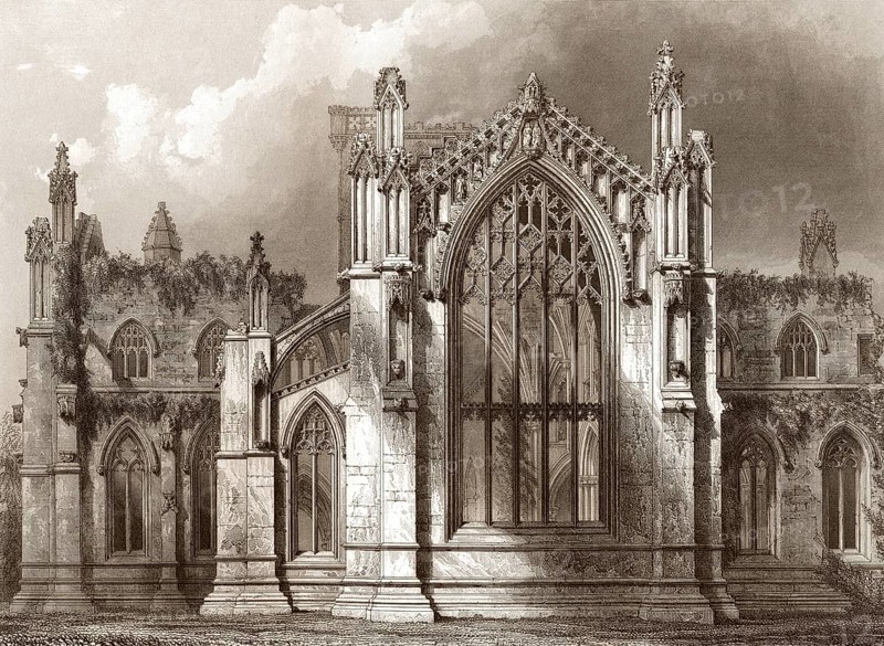 St Mary's Abbey, Melrose, a partly ruined monastery of the Cistercian order in Melrose, Roxburghshire, Scotland, United Kingdom