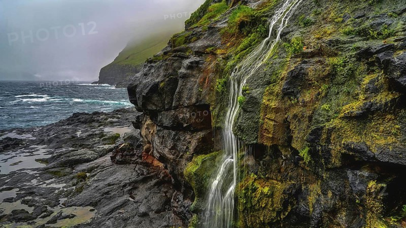 Small Waterfall, Karlsöy, Kalsoy, Faroe Islands, Outer Island, Denmark, Karlsöy, Faroe Islands, Denmark