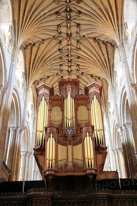 Interior organ and ceiling Norwich cathedral church, Norwich, Norfolk, England, UK