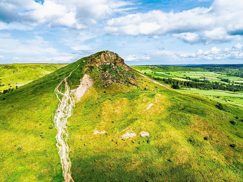 Roseberry Topping from a drone, Great Ayton, Newton, North Yorkshire, England, United Kingdom