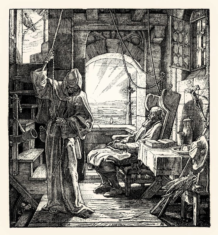 Death as a friend, 1848, by Leopold Hugo Bürkner after Alfred Rethel, digitally restored