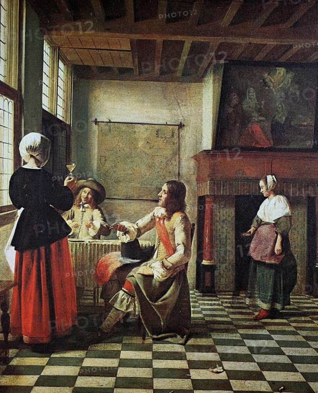 Family picture with maid, interior painting by Pieter de Hooch, 1629 - 1684, Dutch Baroque painter, digital reproduction of an original from the 19th century, historical