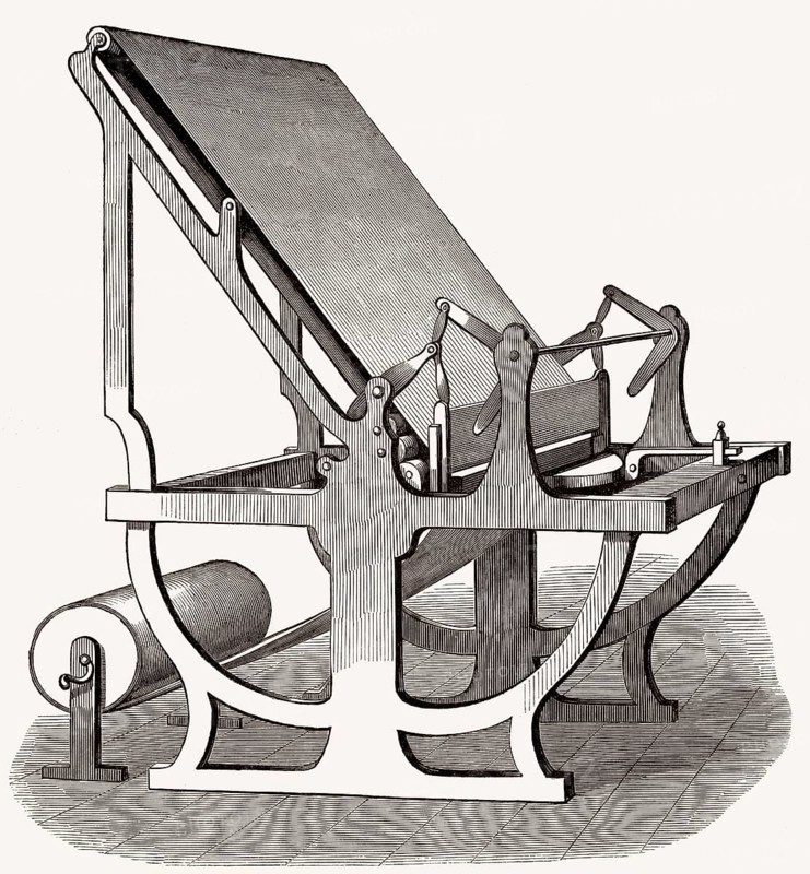 Eine Perrotine, eine Klischeemaschine, Textildruck, 19. Jahrhundert