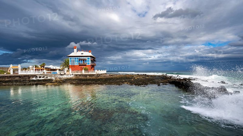 The Blue House, Casa Juanita, on the coast, Arrieta, Lanzarote, Canary Islands, Spain