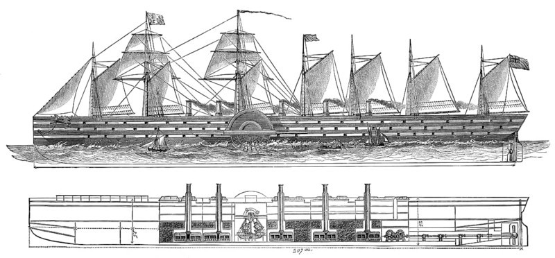 Schnittplan der SS Great Eastern, eines eisernen Dampfseglers, 19. Jahrhundert