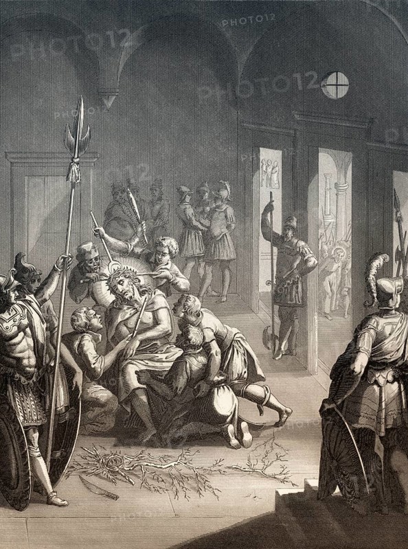 Christ is crowned with thorns, New Testament, steel engraving 1853, digitally restored