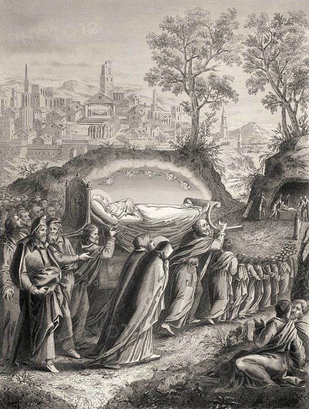 Burial of the Virgin Mary, Steel engraving 1853, digitally restored