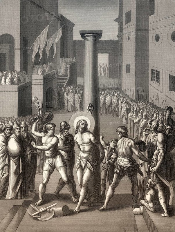 The Flagellation of Christ, New Testament, steel engraving 1853, digitally restored