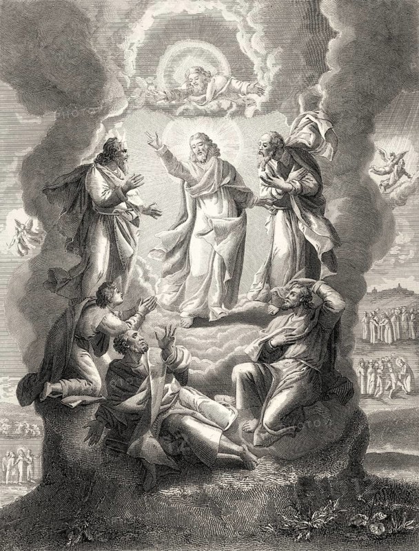 The Transfiguration of Jesus, New Testament, steel engraving 1853, digitally restored