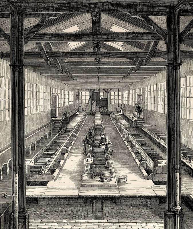 Fish farming at Huningue, Haut-Rhin department, Alsace, France, 19th century