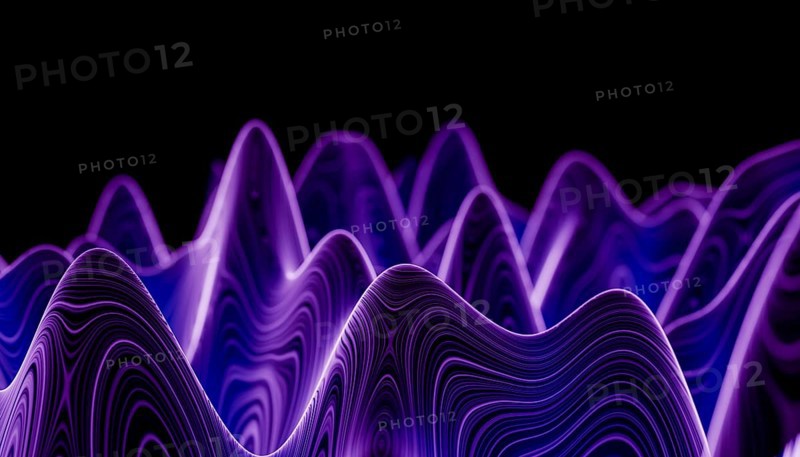 An artistic 3D-rendered image displaying flowing waves in various shades of purple against a dark backdrop, ideal for creative or modern design backgrounds