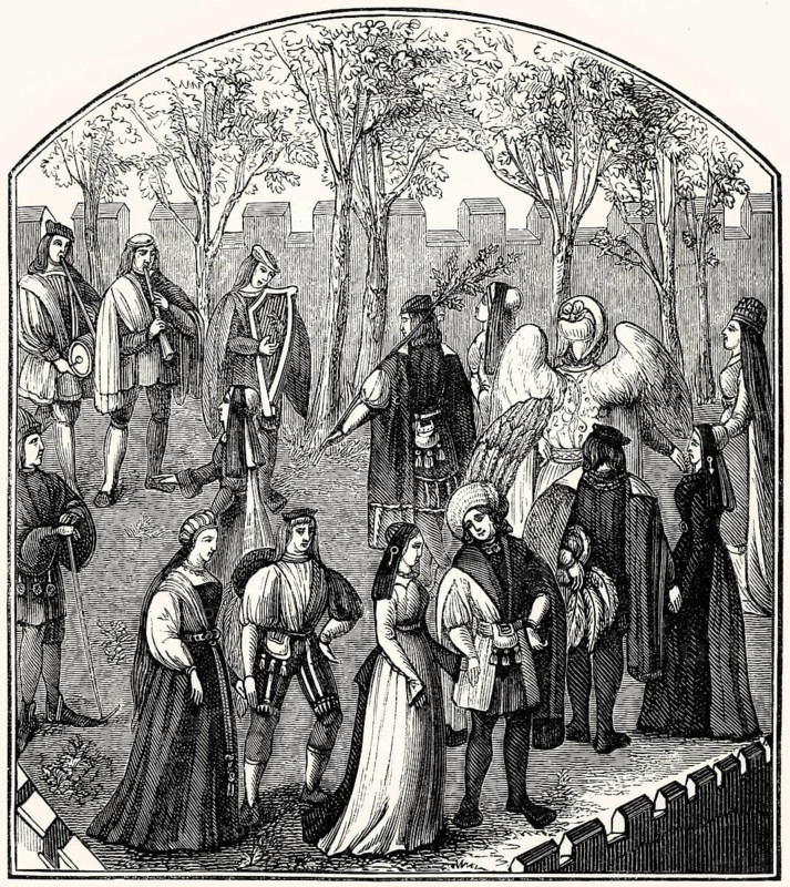 Roman de la Rose, The Dance in the Garden of Pleasure, Guillaume de Lorris, 13th century