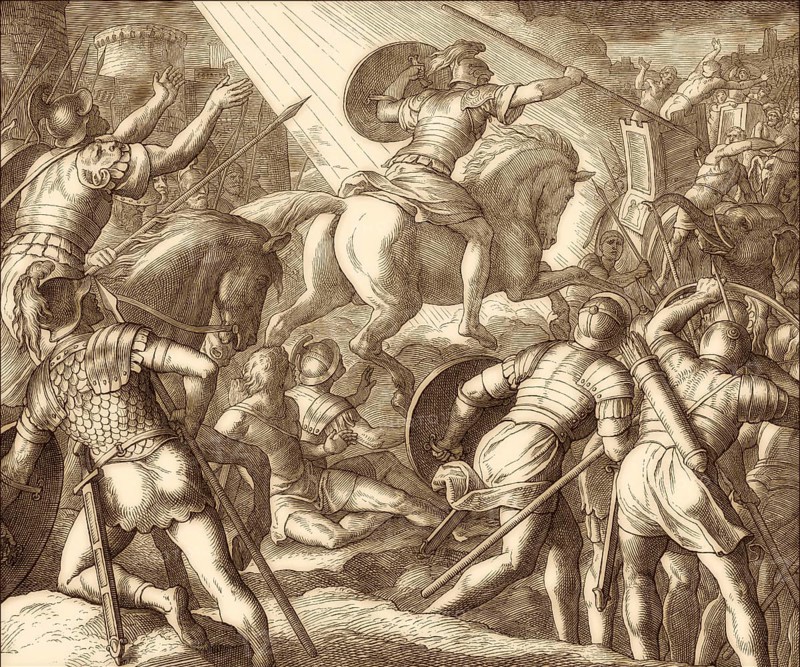 Rider on the Horse with golden armour, to fight Heliodorus, Old Testament, by Julius Schnorr von Carolsfeld