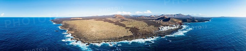 Coastal village fishing village El Golfo, volcanic landscape, coastal landscape, aerial view, Lanzarote, Canary Islands, Spain