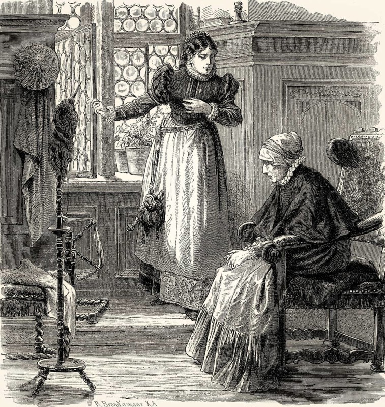 ACT I, SCENE III., Citizen's House, Clara with her mother, scene from EGMONT by Johann Wolfgang von Goethe