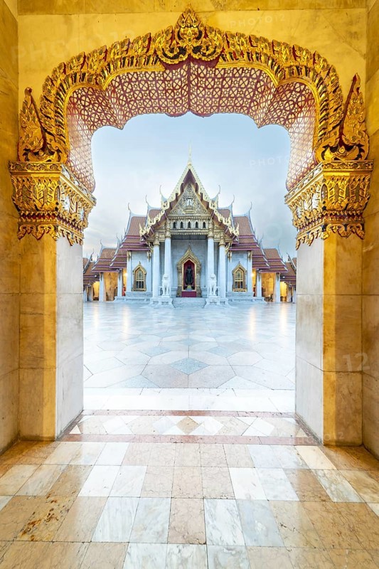 Marble temple, made of Carrara marble, Wat Benchamabopit, back of the Ubosot, temple in the Dusit district, Bangkok, Central Thailand, Thailand