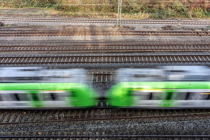 S-Bahn train on the route east, in front of Essen main station, regional transport in North Rhine-Westphalia, Germany
