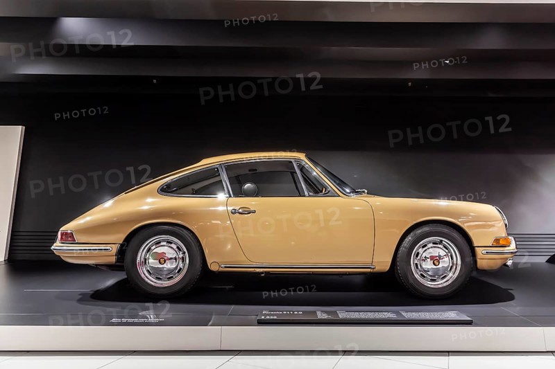 Porsche Museum Stuttgart-Zuffenhausen. Porsche 911 2.0 from 1967. The automotive museum of Dr. Ing. h.c. F. Porsche AG shows racing cars and iconic cars from automotive history. interior view. Stuttgart, Baden-Württemberg, Germany
