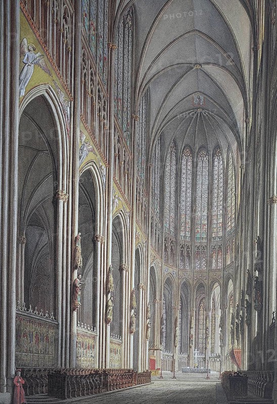 Historical, digitally restored reproduction from a 19th century original, Record date not stated, Cologne Cathedral, interior, the nave, in 1845, Cologne, North Rhine-Westphalia, Germany
