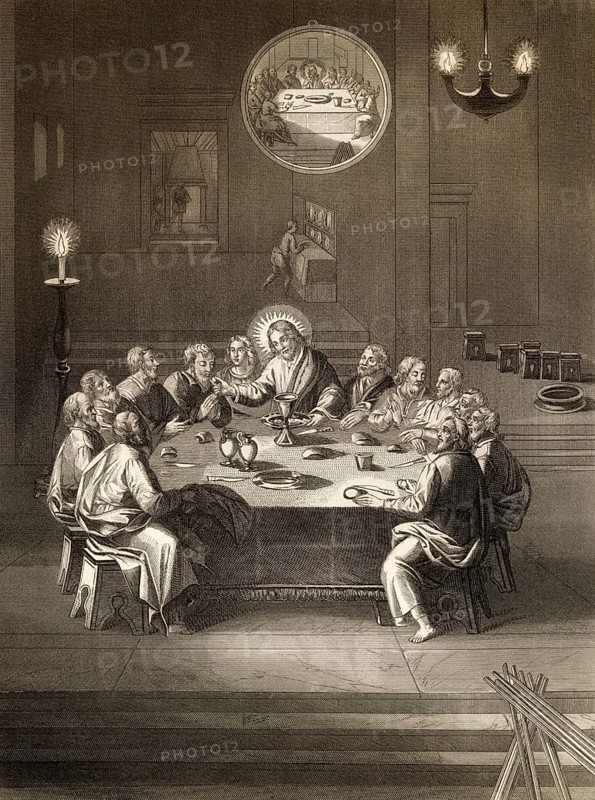 Institution of the Holy Sacrament, New Testament, steel engraving 1853, digitally restored