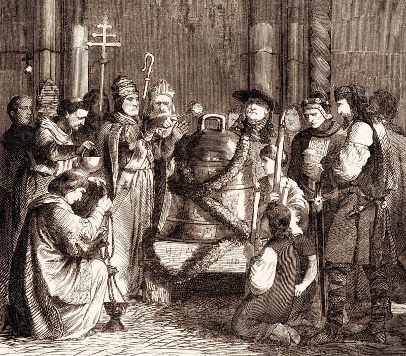 Pope John XIII blessing a bell, Pope from 1 October 965 to his death in 972
